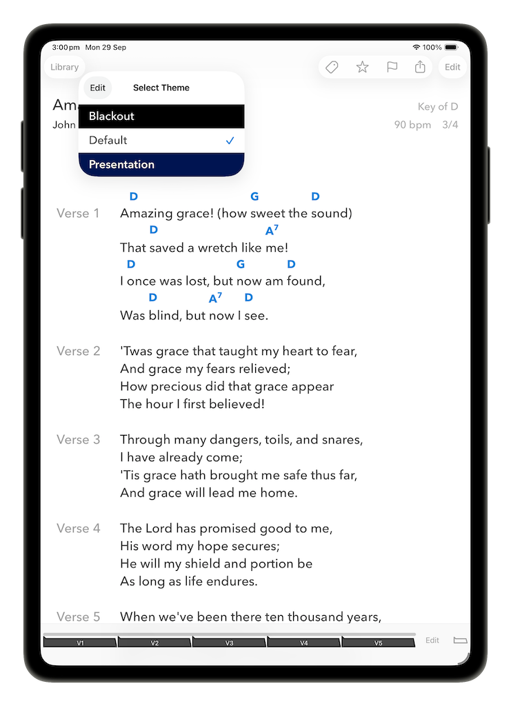 Select a theme from a pop-down window